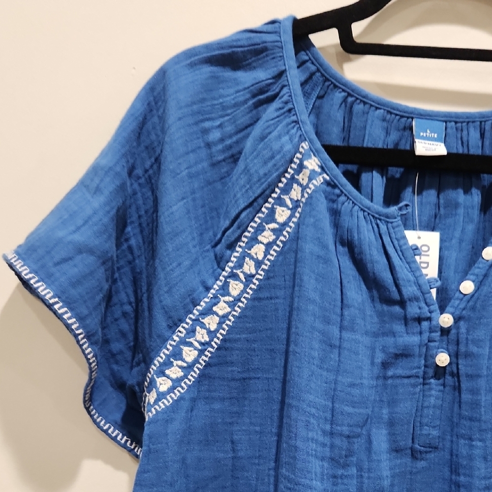 Old Navy Royal Blue Embroidered Short Sleeve Peasant Blouse - Picture 8 of 13